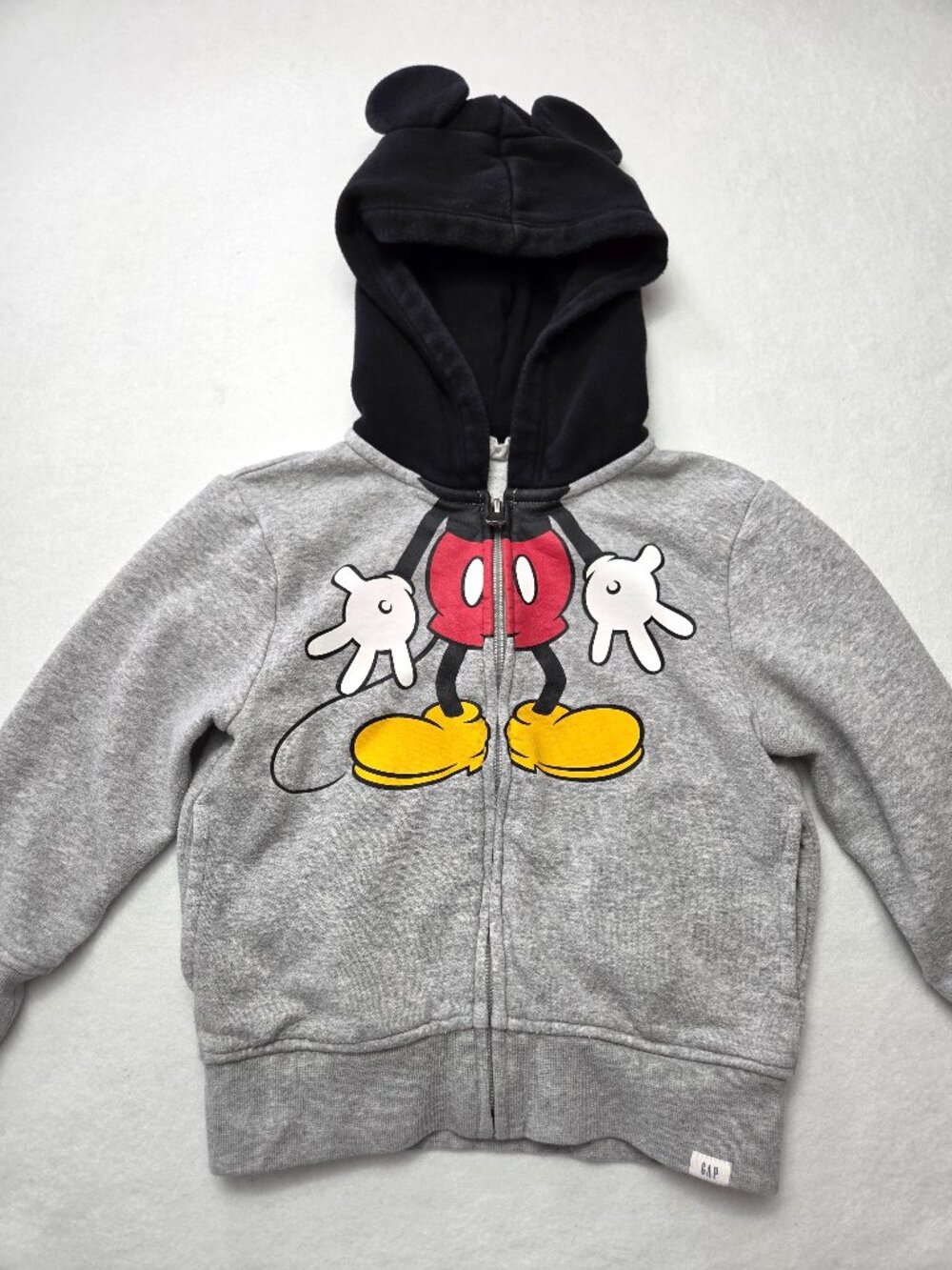 Baby Gap Disney Mickey Mouse Hoodie Kids 4T Gray Full Zip Ear Hood